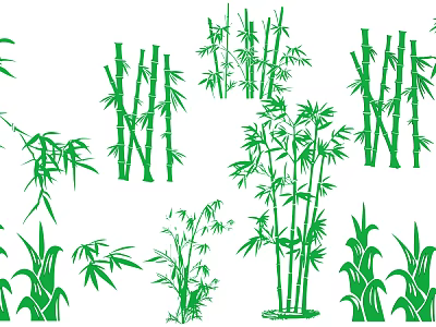 Green Bamboo Plants In Different Forms With Stems Leaves And Clumps 3d model