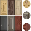 Various Wooden Swing Doors With Different Panel Designs And Handle Styles 3d model
