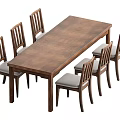 Wooden Rectangular Dining Table Set With Six Upholstered Gray Chairs 3d model