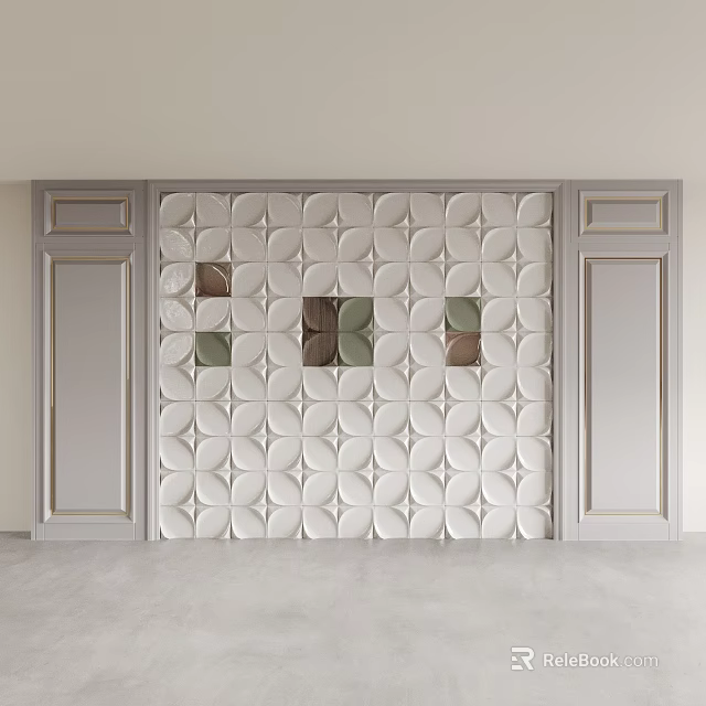 White Decorative Background Wall With Geometric Patterns Colored Squares And Side Frames 3d model 