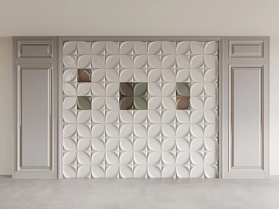 White Decorative Background Wall With Geometric Patterns Colored Squares And Side Frames 3d model