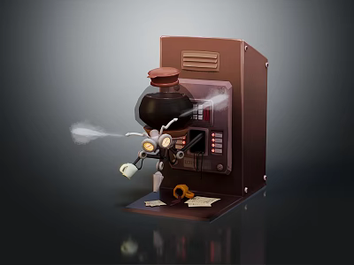 Cartoon Style Vintage Kitchen Appliance With Coffee Maker Transparent Section Knobs And Tray 3d model