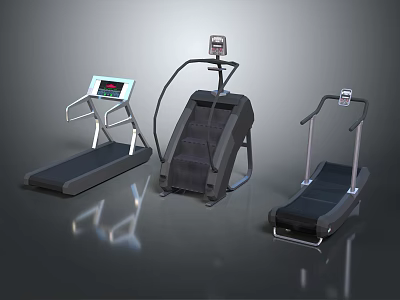 Different Home Fitness Equipment With Treadmills Step Machines And Digital Panels 3d model