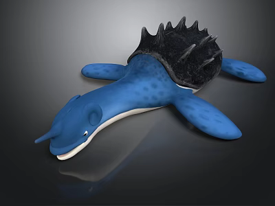 Blue Spotted Aquatic Animal With Black Spiky Shell And Turtle Like Design 3d model