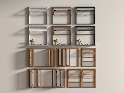 Various Wall Mounted Shelves In White Black Wooden With Open Closed Door Designs 3d model