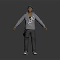 Game and Movie Character in Gray Hoodie With KUDO Lettering Blue Cap Jeans and Sneakers