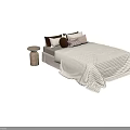 Modern Double Bed With Striped Bedspread And Patterned Pillows In Neutral Tones 3d model
