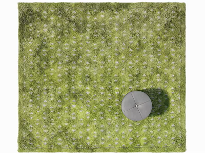 Green Square Rug With White Pattern In Interior Decor And Small Round Stool 3d model