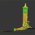 Red Brick Pillars With Ornamental Tops And Stone Steps Surrounded By Green Plants