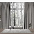 Modern Gray Sheer And Thick Curtains For Window With White Walls Bench Rug Green Plant