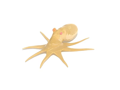 Yellow Octopus With Eight Long Tentacles And Pink Eyes In Aquatic Environment 3d model