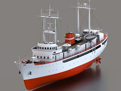 Classic White And Red Ship With Masts And Detailed Deck Structures 3d model