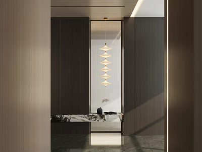Modern Foyer Hallway With Pendant Lights And Sleek Wall Panels 3d model
