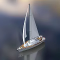 Elegant White Sailboat Sailing On Calm Water With Large Sails And Wooden Hull