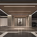 Parking Garage Entrance Featuring Wooden Ceiling Lighting Strips Glass Doors Chinese Decor And Black Car
