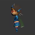 Cartoon 3D Game Movie Character With Red Glasses Brown Hair Blue Armor And Green Cape