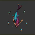 Vibrant Game and Movie Character with Pink Hair Green Body Swimming with Colorful Small Fish