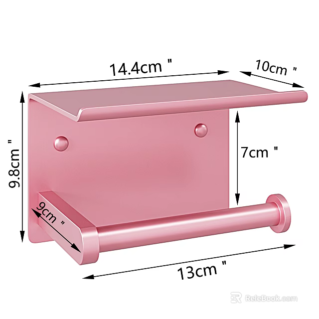 Pink Metal Hardware Tool Tissue Holder With Detailed Size Measurements 3d model 