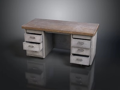 Functional Office Desk With Wooden Tabletop And Multiple Storage Drawers 3d model