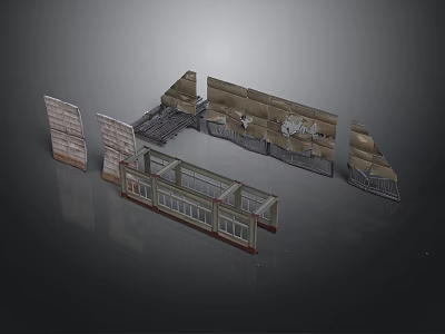 Scene Construction Components With Wall Panels Windowed Partitions And Decorative Structures 3d model