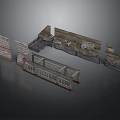 Scene Construction Components With Wall Panels Windowed Partitions And Decorative Structures
