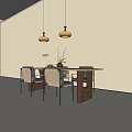 Modern Wooden Dining Table Combination With Chairs Pendant Lights And Vase Decor