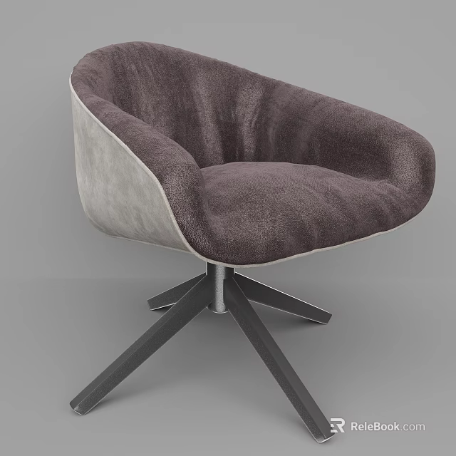 Modern Plush Accent Chair With Deep Gray Upholstery And Black Metal Star Base Design 3d model 