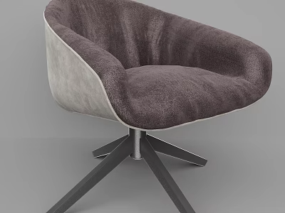 Modern Plush Accent Chair With Deep Gray Upholstery And Black Metal Star Base Design 3d model