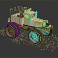 Beige Vintage Truck With Large Wheels And Metal Cage Transport Structure