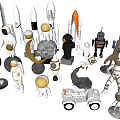 Space Themed Dolls Collection Featuring Astronaut Rocket Moon And Robot Figures 3d model