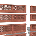 Building Exterior Wall Decorative Design With Red Brick And Lattice Patterns 3d model