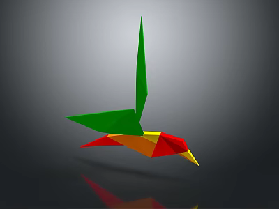 Furniture Decorated With Colorful Origami Bird Design In Green Red Yellow 3d model