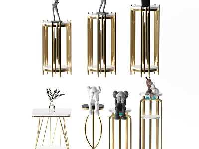 Modern Gold Metal Frame Side Tables With Different Geometric Designs And Decorative Ornaments 3d model