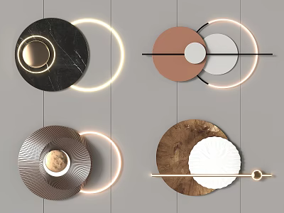 Modern Geometric Wall Decor With LED Light Rings And Marble Metal Accents 3d model