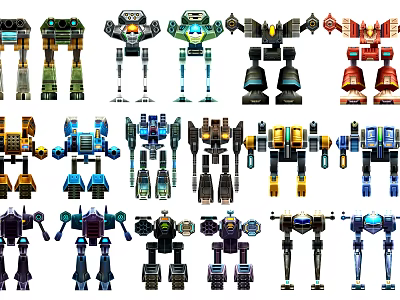 Smart Robots With Diverse Mechanical Designs And Colorful Innovative Features 3d model