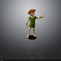 Red Haired Character In Green Leaf Outfit Holding Sword Standing On Black Base