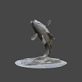 Game and Movie Character Metal Fish Statue In Leaping Pose With Square Textured Base