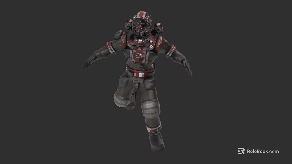 Game Movie Character In Armored Suit With Red And Black Design Helmet And Tactical Gear 3d model 