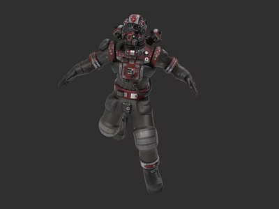 Game Movie Character In Armored Suit With Red And Black Design Helmet And Tactical Gear 3d model