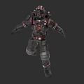 Game Movie Character In Armored Suit With Red And Black Design Helmet And Tactical Gear