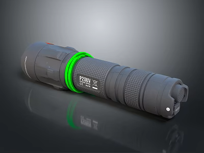 Durable Fenix Flashlight With Gray Body Green Ring And Ergonomic Grip Design 3d model