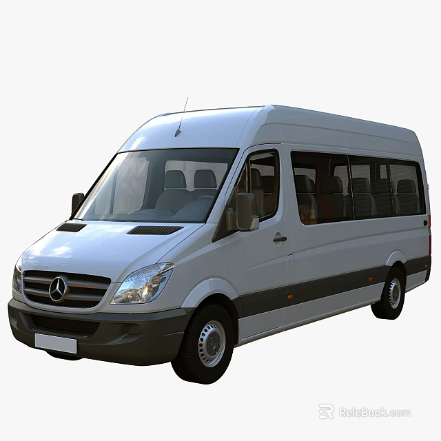 White Mercedes Benz Minibus With Large Windows Passenger Seats And Modern Exterior Design 3d model 