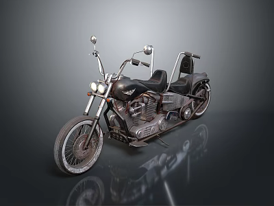 Vintage Black Classic Motorcycle With Dual Seat Chrome Handlebars And Spoked Wheels 3d model