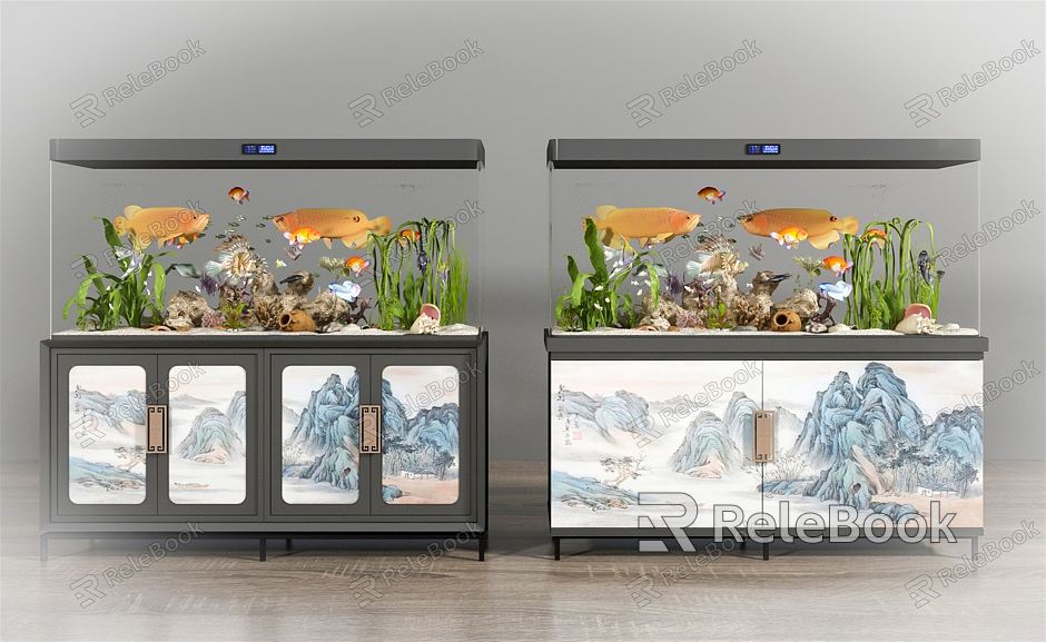 New Chinese Style Fish Tank Fish Tank Aquarium Fish Tank Combination Goldfish Koi Grass Tank Landscape Grass Aquarium Water Grass model