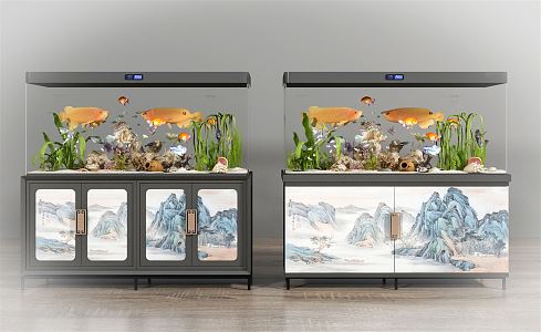 New Chinese Style Fish Tank Fish Tank Aquarium Fish Tank Combination Goldfish Koi Grass Tank Landscape Grass Aquarium Water Grass 3d model