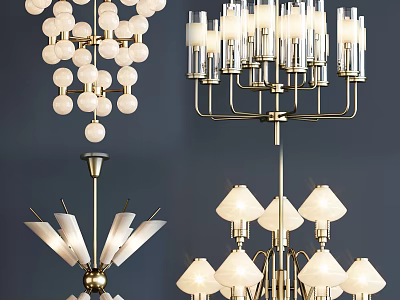 Modern Elegant Chandeliers With Various Designs Glass And Metal Elements 3d model
