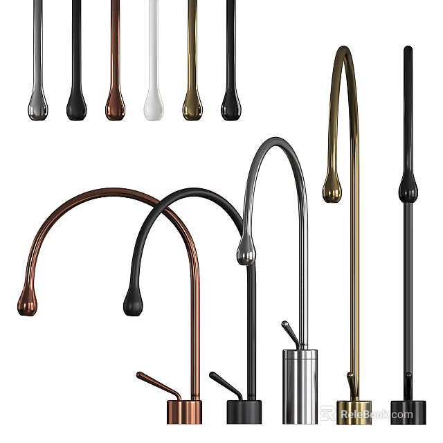 Stylish Modern Kitchen Faucets In Various Colors And Curved Designs 3d model 