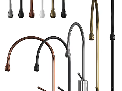 Stylish Modern Kitchen Faucets In Various Colors And Curved Designs 3d model