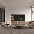 Modern Minimalist Living Dining Room With Beige Sofa Circular Moon Artwork And Wooden Furniture