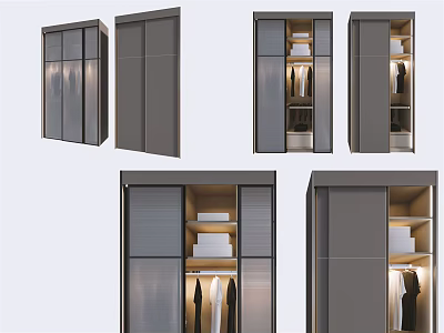 Modern Sliding Door Wardrobe With LED Lighting And Organized Storage Compartments 3d model